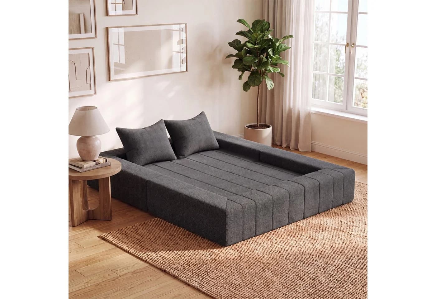 HOMALL Sofa 2-Sitzer Teddy-Bouclé grau mit Schlaffunktion
