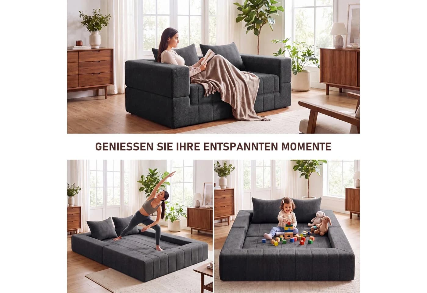 HOMALL Sofa 2-Sitzer Teddy-Bouclé grau mit Schlaffunktion - Bild 3