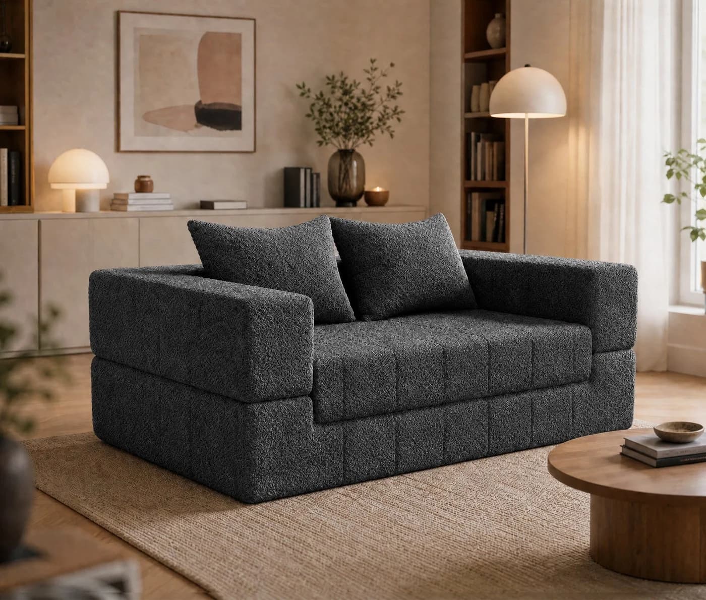 GUNJI Schlafsofa 2-Sitzer Teddy grau mit Liegefunktion