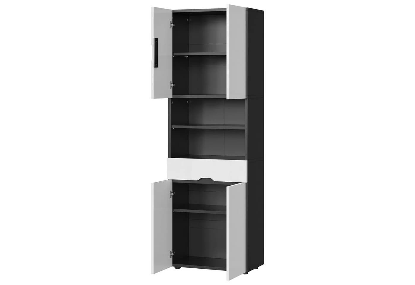 GUNJI Hochschrank Badschrank 4 Türen 1 Schublade Weiß/Schwarz Hochglanz - Bild 5