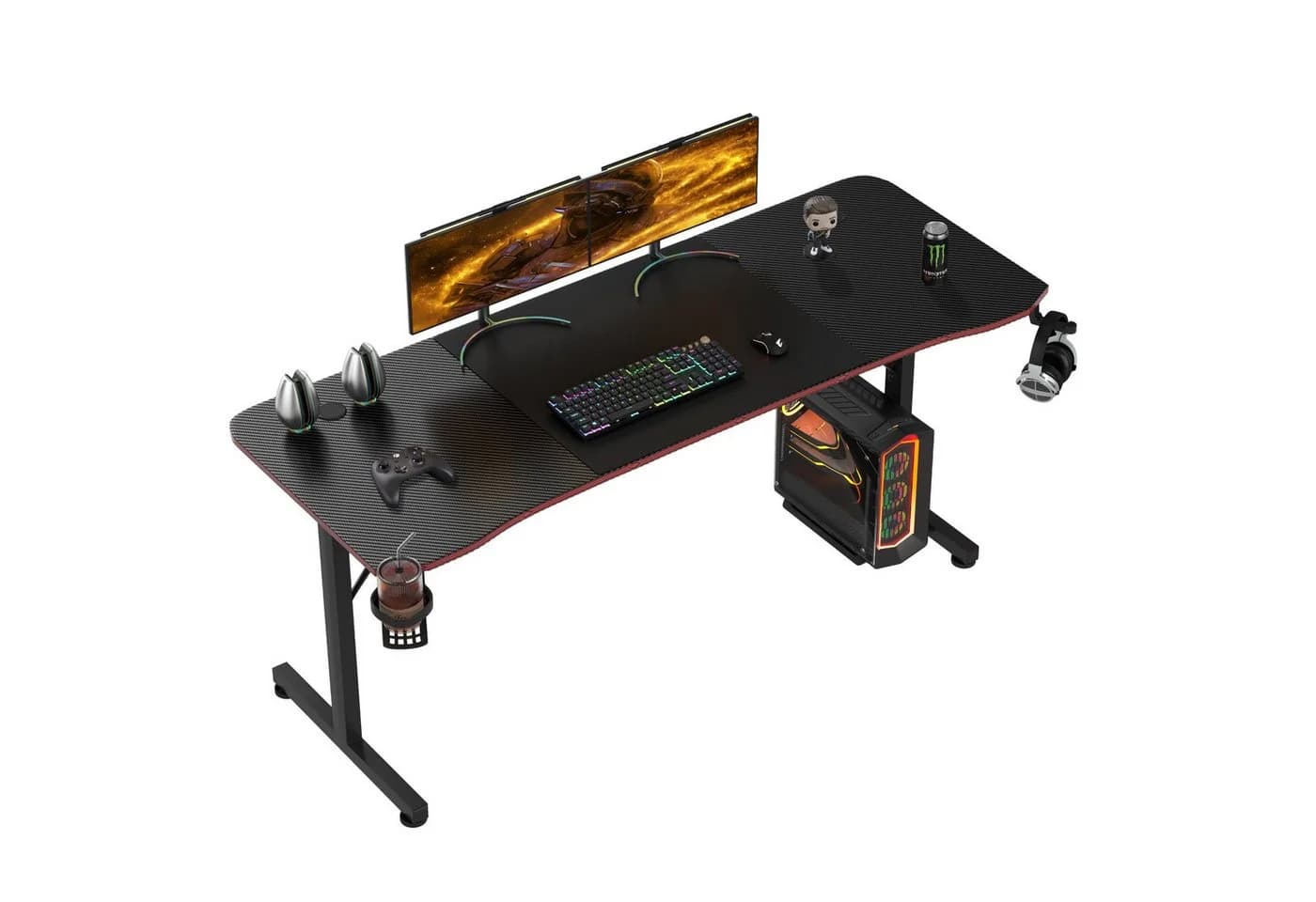 HOMALL Gamingtisch Schwarz Carbonfaser mit Kabelmanagement - Bild 2