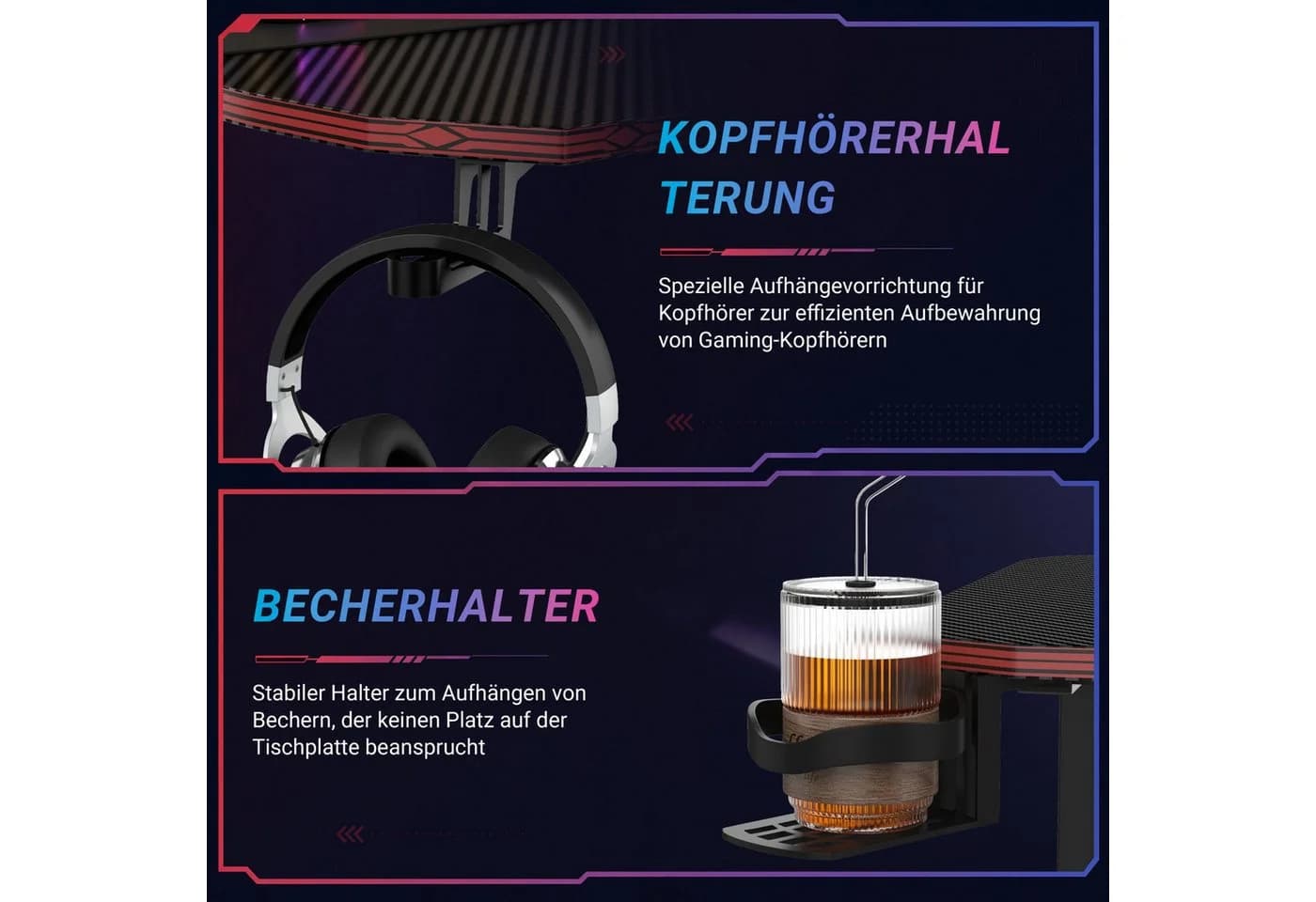 GUNJI Gamingtisch mit Z-Fuß Design und Carbonfaser-Oberfläche - Bild 5