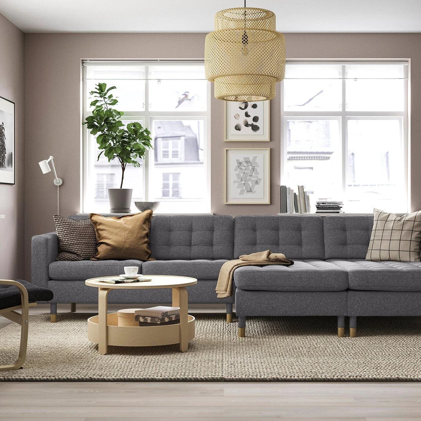 IKEA LANDSKRONA 4er-Sofa mit Récamieren Dunkelgrau/Braun Holz
