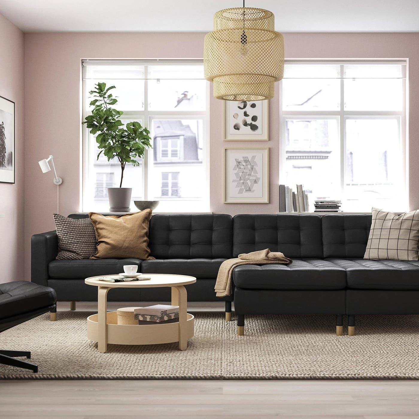 IKEA LANDSKRONA 4er-Sofa mit Récamieren Schwarz/Braun Leder