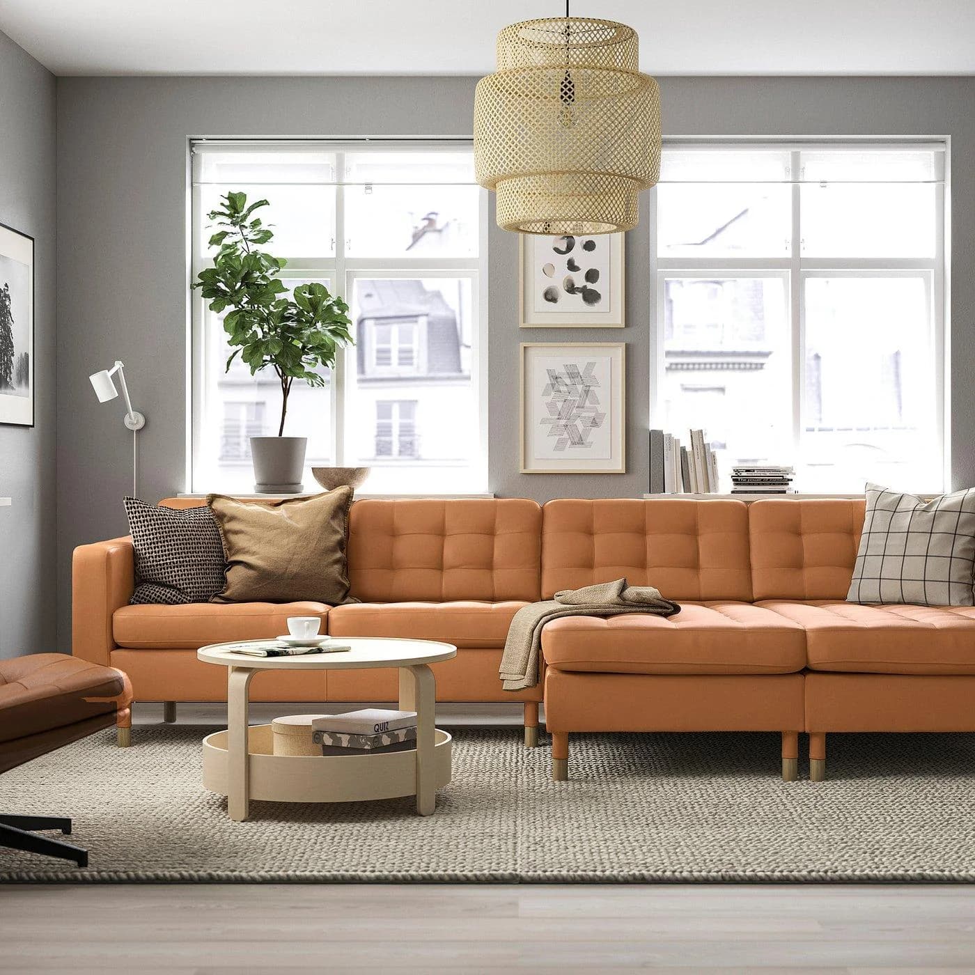 IKEA LANDSKRONA 4er-Sofa mit Récamieren Braun Leder