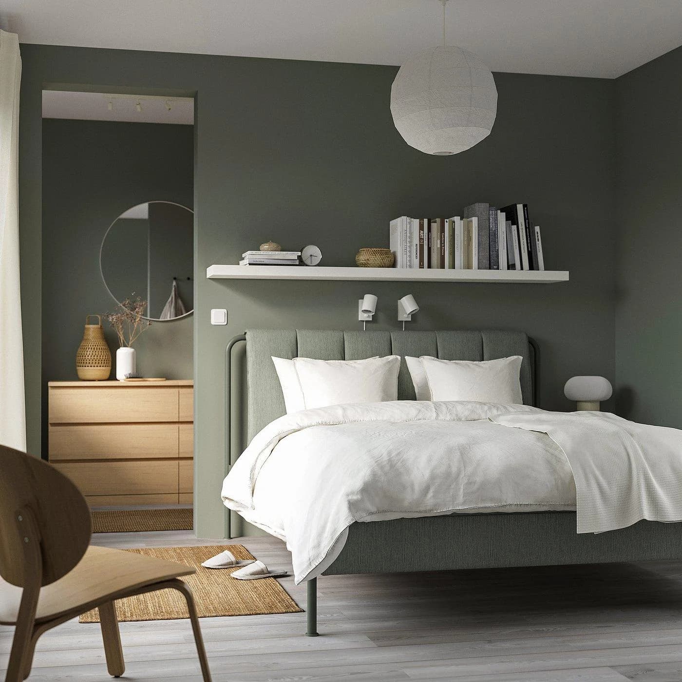 IKEA TÄLLÅSEN Bettgestell gepolstert Dunkelgrün