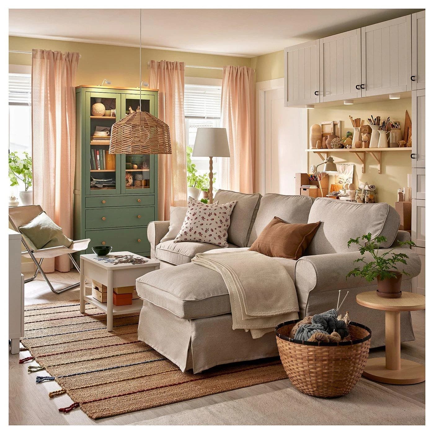 IKEA EKTORP 3er-Sofa mit Récamiere hellbeige