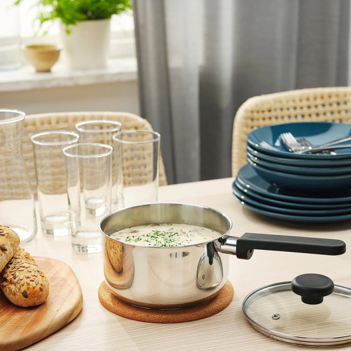 IKEA MIDDAGSMAT Kasserolle mit Deckel Edelstahl Grau