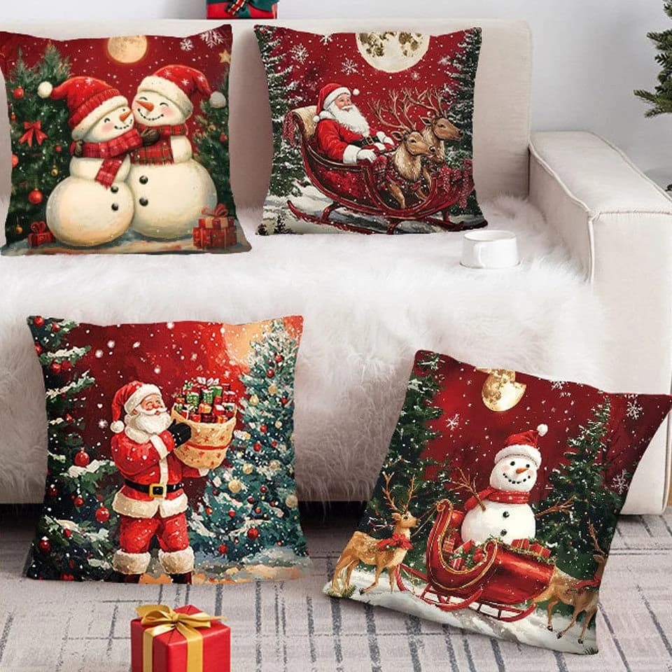 Sorvyzxn 4-teiliger Weihnachtskissenbezug Set Leinen Bunt