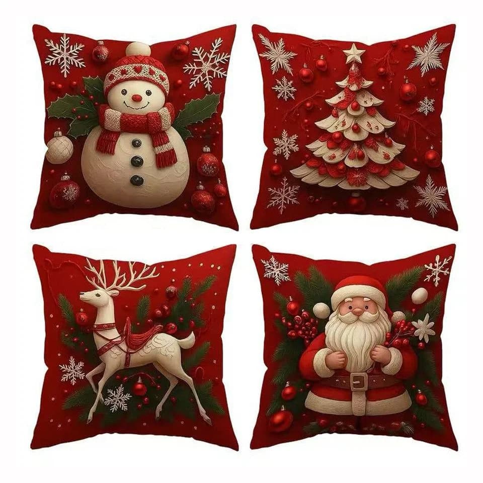 Sorvyzxn 4-teiliger Weihnachtskissenbezug Set Leinen Bunt - Bild 2