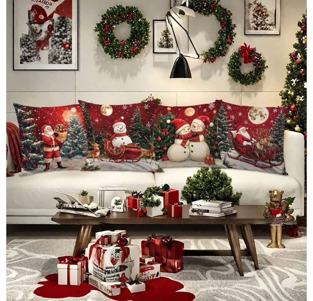 Sorvyzxn 4-teiliger Weihnachtskissenbezug Set Leinen Bunt - Bild 3