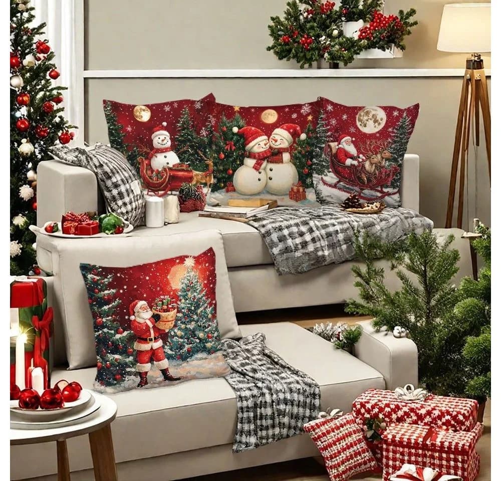 Sorvyzxn 4-teiliger Weihnachtskissenbezug Set Leinen Bunt - Bild 4