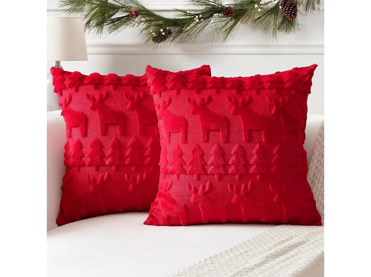 Sorvyzxn Weihnachts-Kissenbezug Plüsch Rot/Grün mit Schleifenmuster - Bild 5