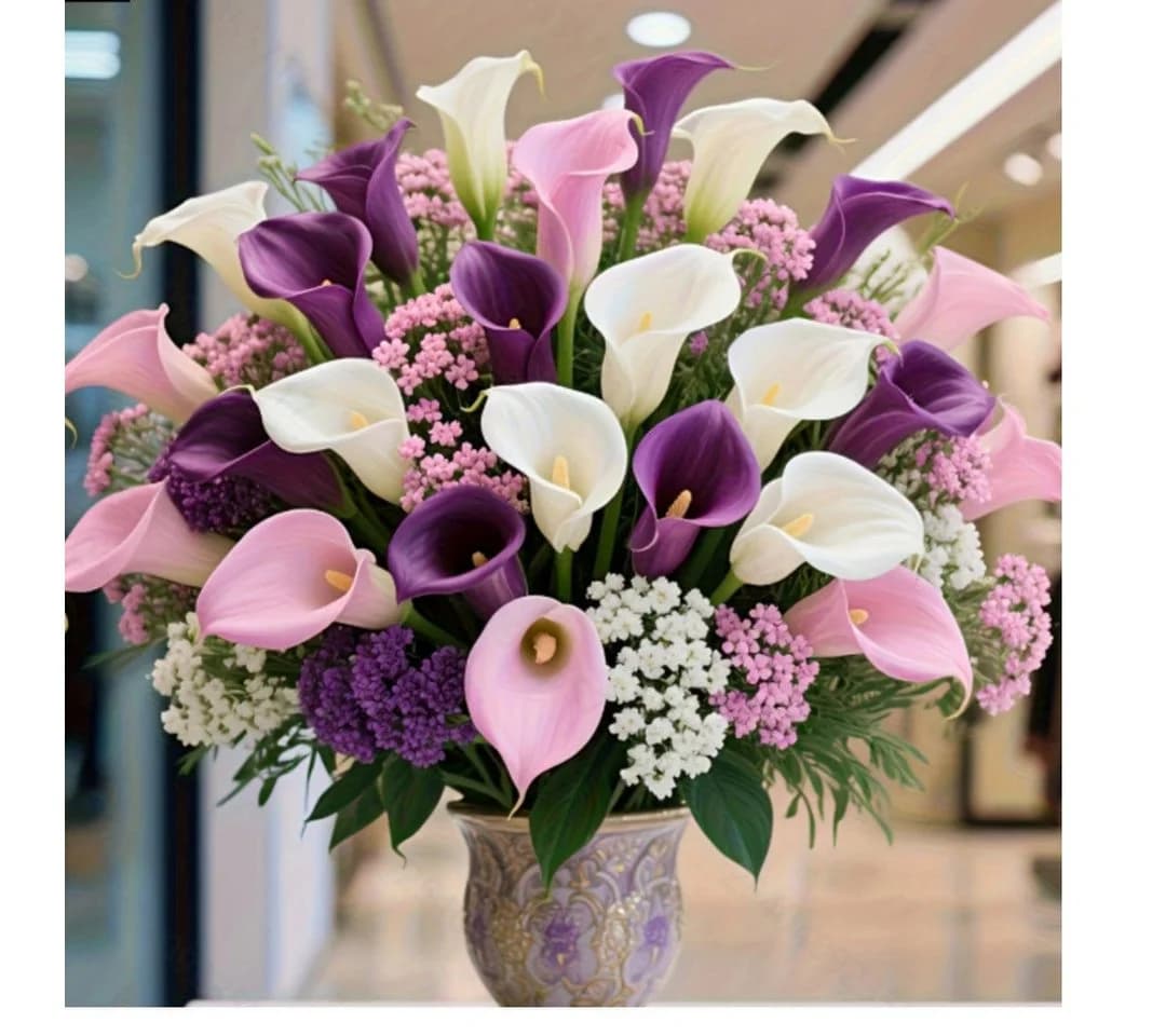 Zaewry Kunstblumenstrauß Calla-Lilien & Schleierkraut Violett/Weiß/Rosa - Bild 5