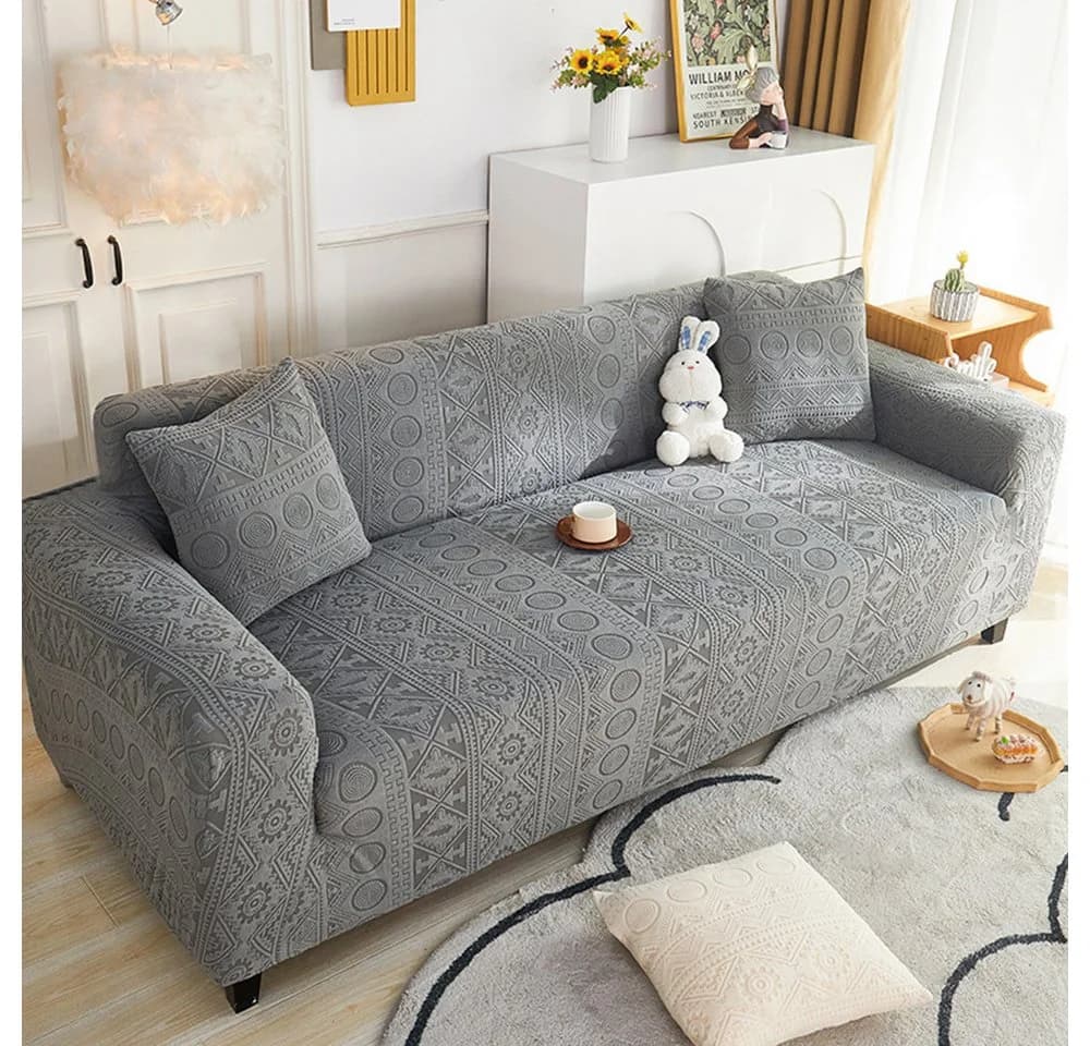 Diwzbyn Sofahusse Stretch-Sofabezug Grau mit dezentem Muster
