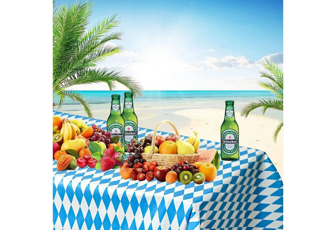 Coonoor Oktoberfest Tischdecke Blau-Weiß Einweg Plastik - Bild 3