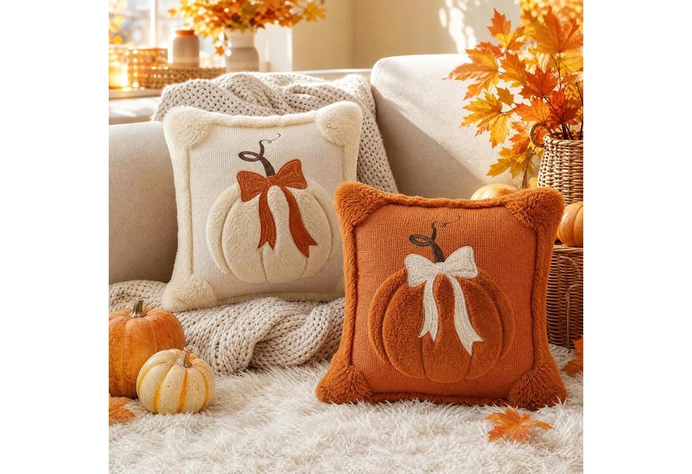 Diwzbyn Kissenbezug Herbst Kürbis Motiv 45x45 cm Polyester