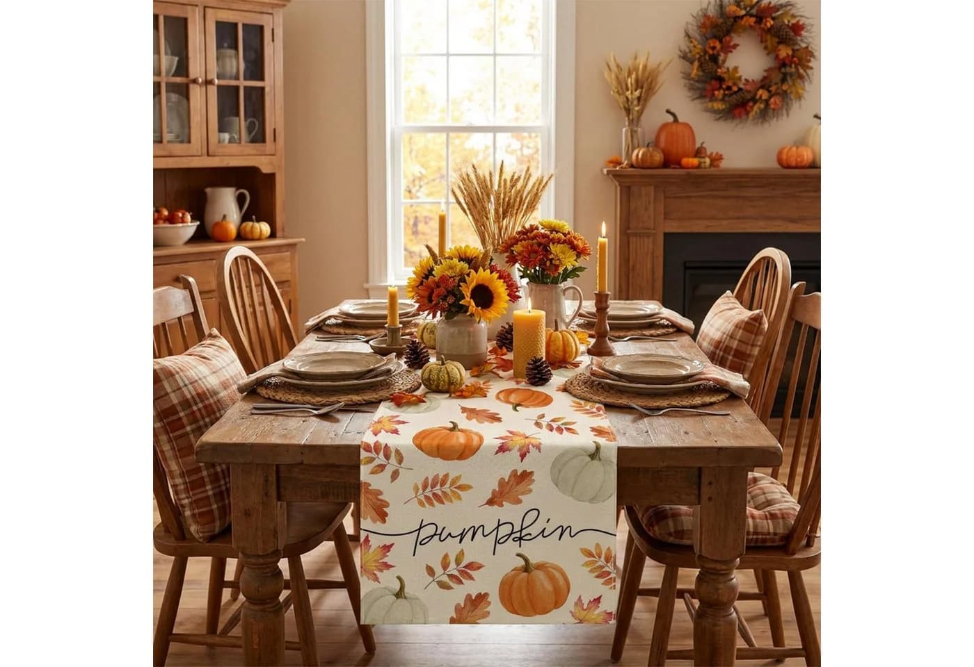 Sorvyzxn Tischläufer Herbstlich Orange Kürbis Ahornblatt