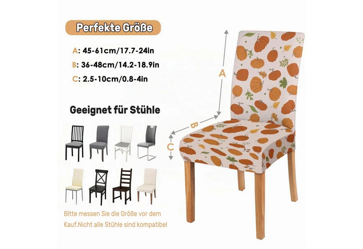 Bomiclss Stuhlhusse 4-teilig Orange Kürbis-Motiv Polyester - Bild 4