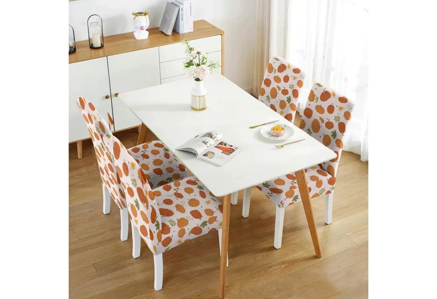 Bomiclss Stuhlhusse 4-teilig Orange Kürbis-Motiv Polyester - Bild 5