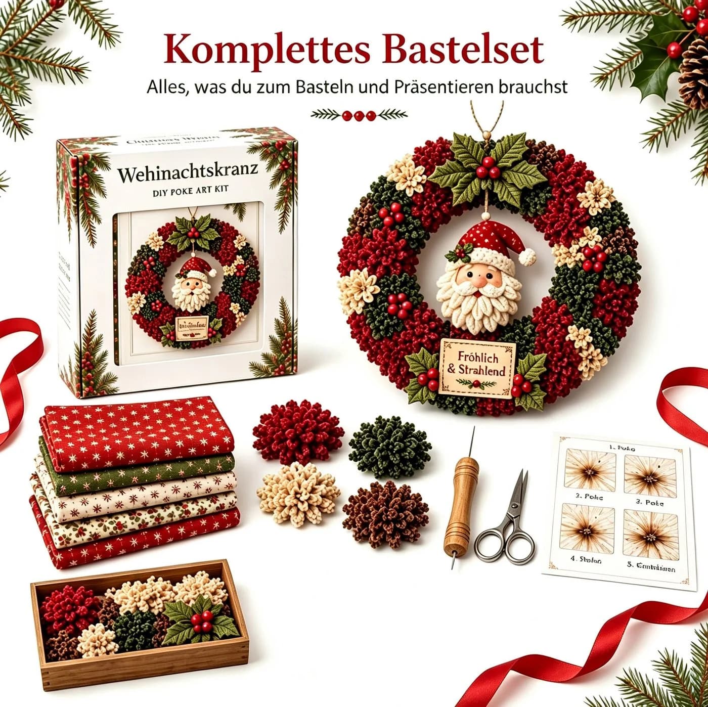 CLTYQ Kreativset 3D-Stoffkranz DIY Weihnachtskranz Patchwork