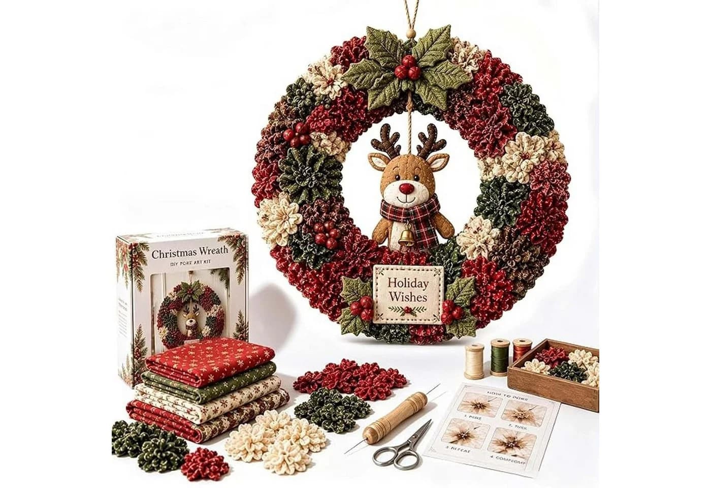 CLTYQ Kreativset 3D-Stoffkranz DIY Weihnachtskranz Patchwork - Bild 2