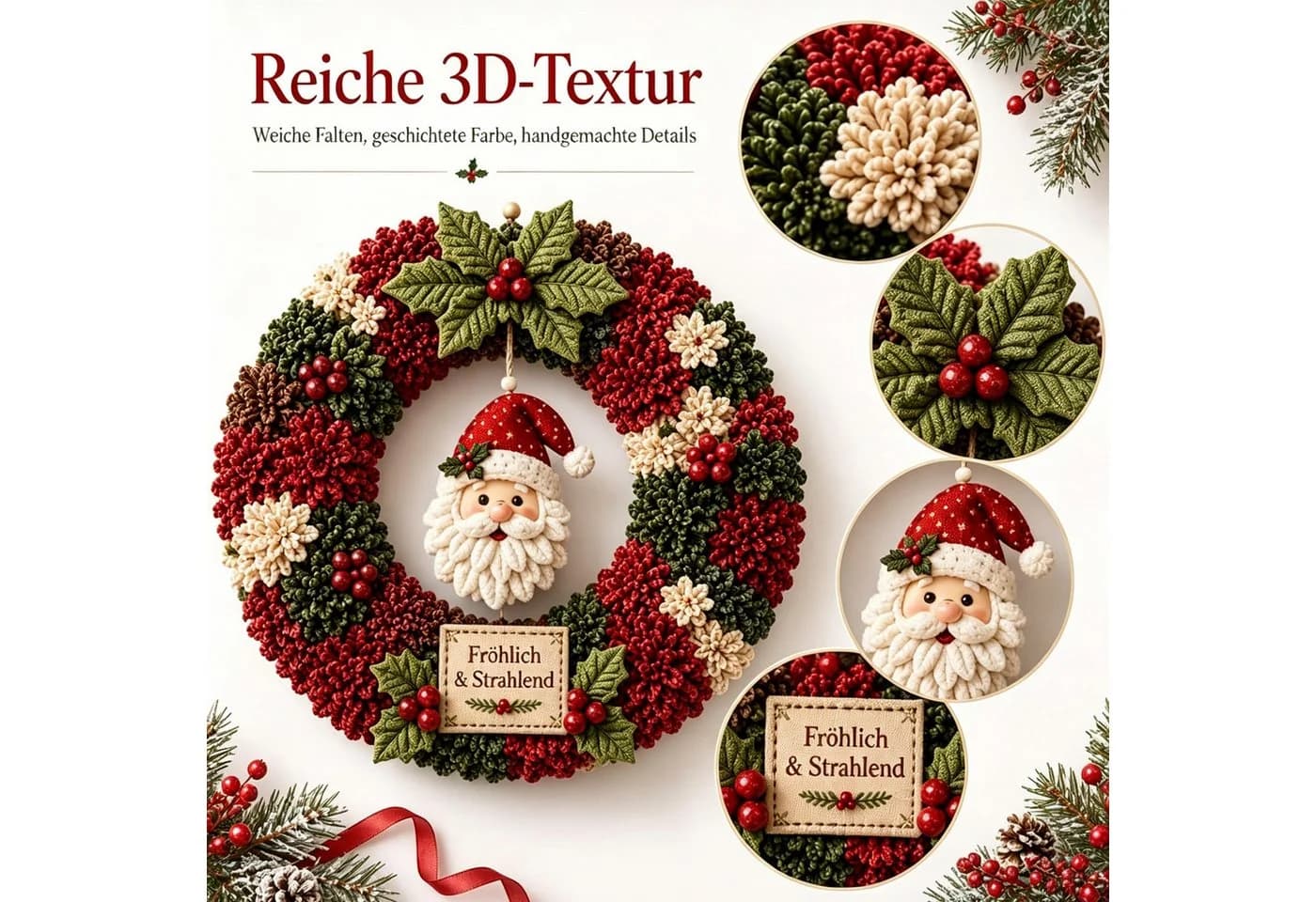 CLTYQ Kreativset 3D-Stoffkranz DIY Weihnachtskranz Patchwork - Bild 4