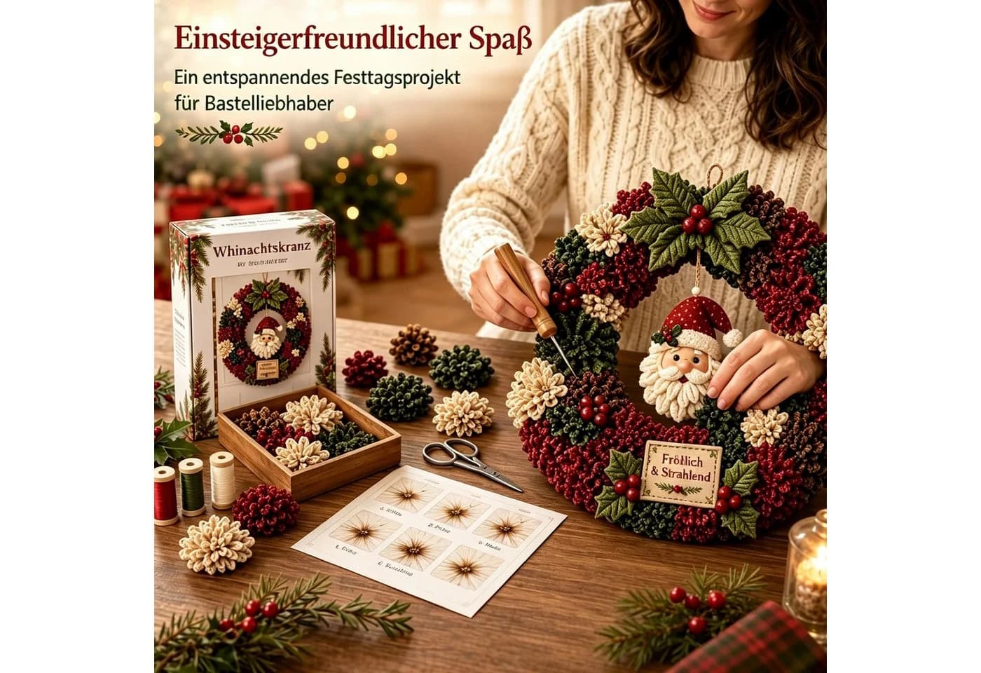 CLTYQ Kreativset 3D-Stoffkranz DIY Weihnachtskranz Patchwork - Bild 5