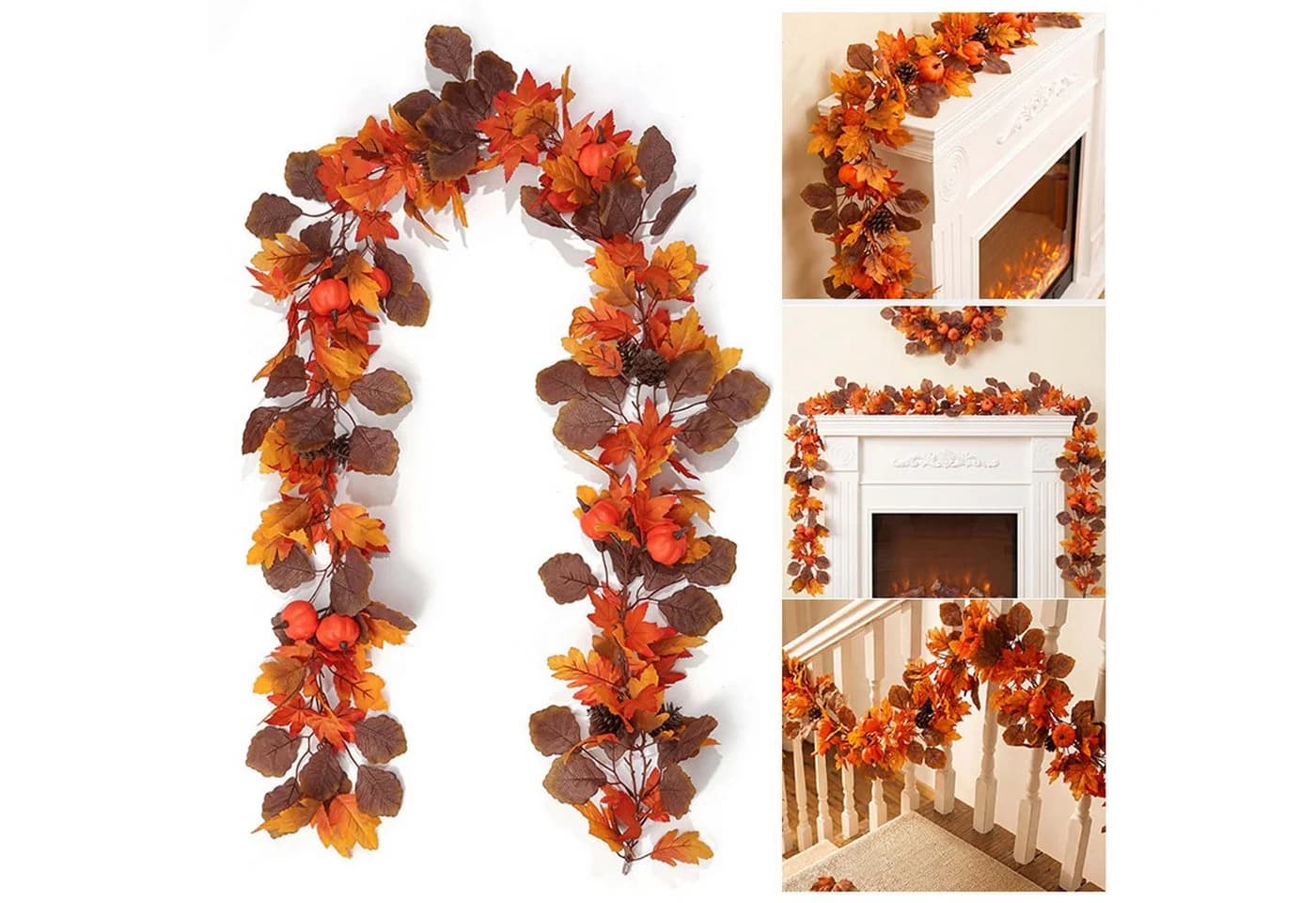 Sorvyzxn 2er Set Herbstlaub-Girlande 3,5 m Seide Rot/Orange/Gelb - Bild 2