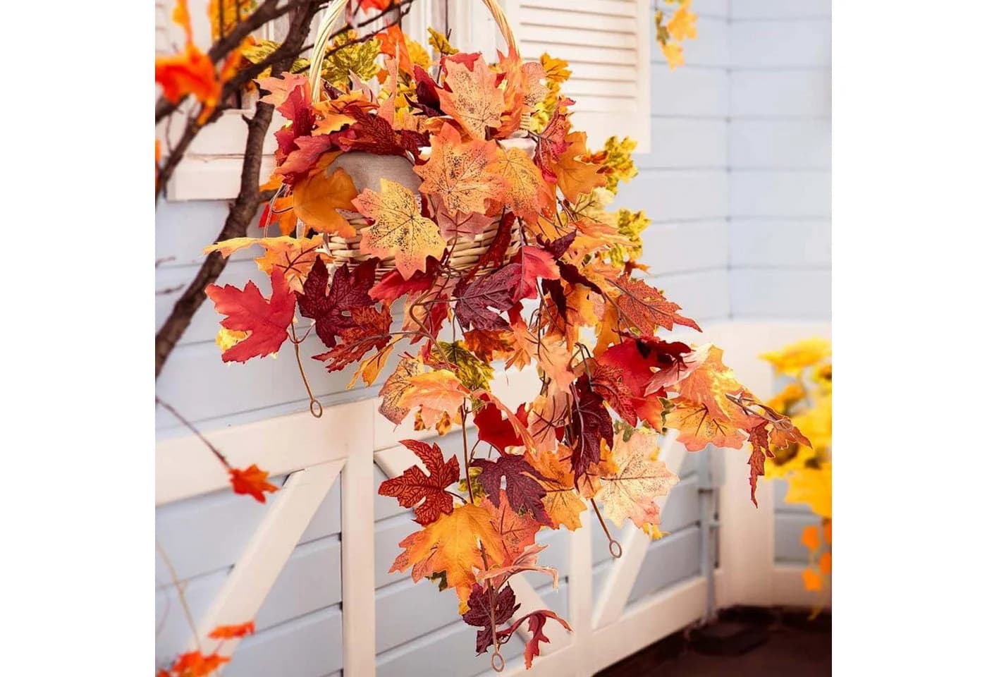 Sorvyzxn 2er Set Herbstlaub-Girlande 3,5 m Seide Rot/Orange/Gelb - Bild 5