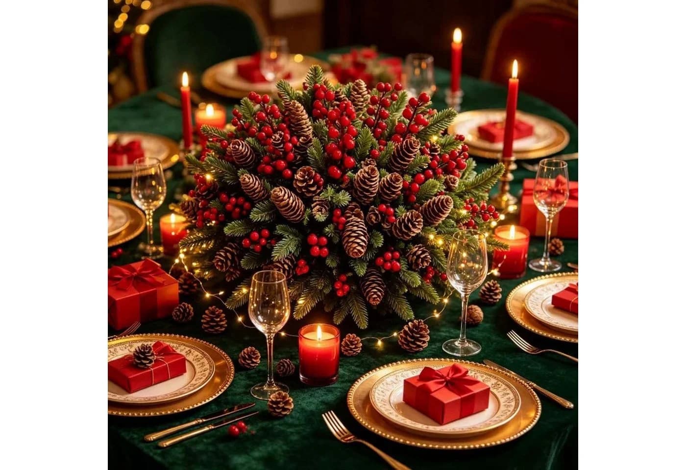 Bomiclss 24er Set Kunstzweige Tannenzweige Grün Rot Weihnachtsdekoration - Bild 5