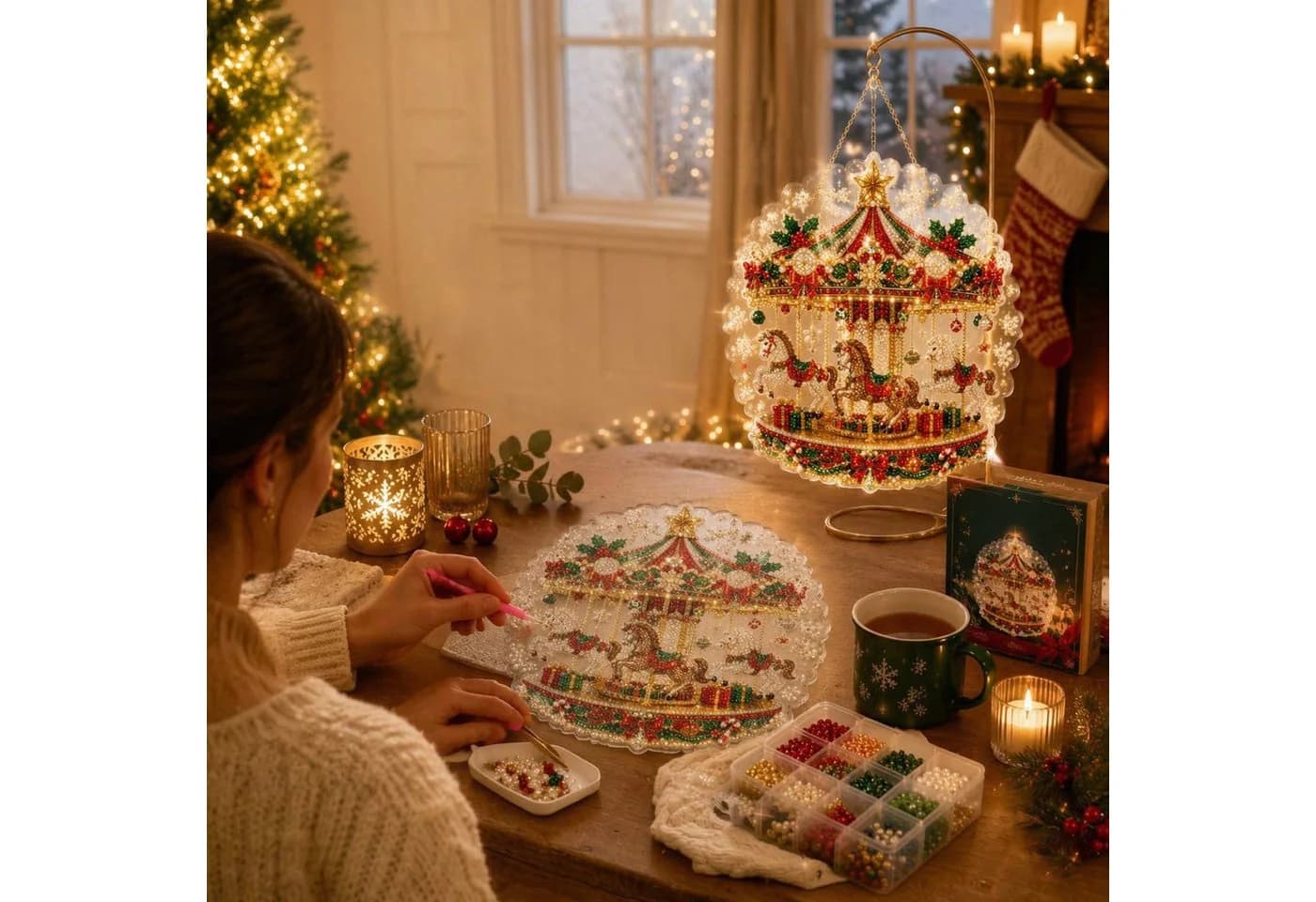 Bomiclss 3D Weihnachts-Suncatcher Diamantmalerei Set mit Kette - Bild 4