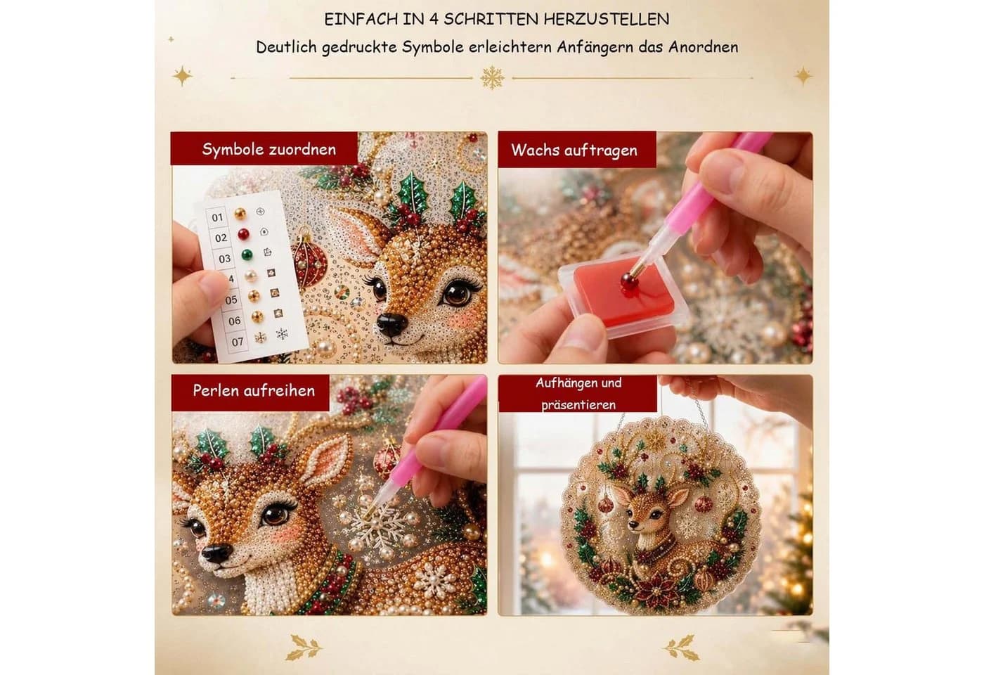Bomiclss 3D Weihnachts-Suncatcher Diamantmalerei Set mit Kette - Bild 5