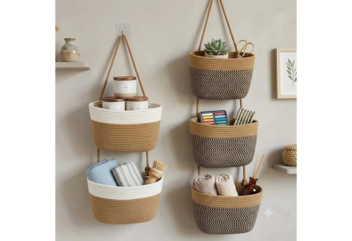 Zyronn 5-stöckiger Hängekorb Beige Boho Wandorganizer - Bild 4