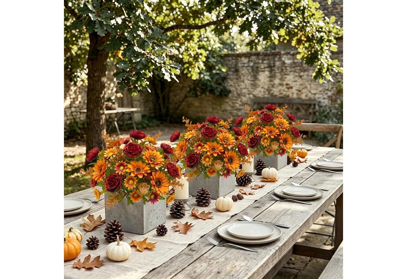 Diwzbyn Kunstblumenstrauß 3er-Set Herbstblumen Gelb - Bild 3