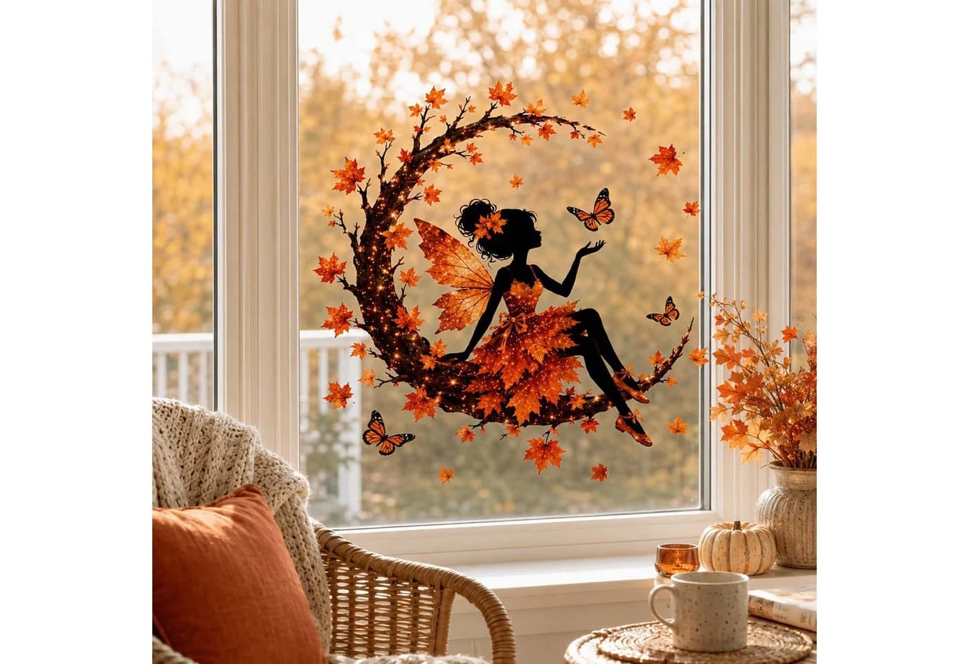 Bomiclss Wiederverwendbare Fensterbilder Herbstlicher Erntemotiv PVC