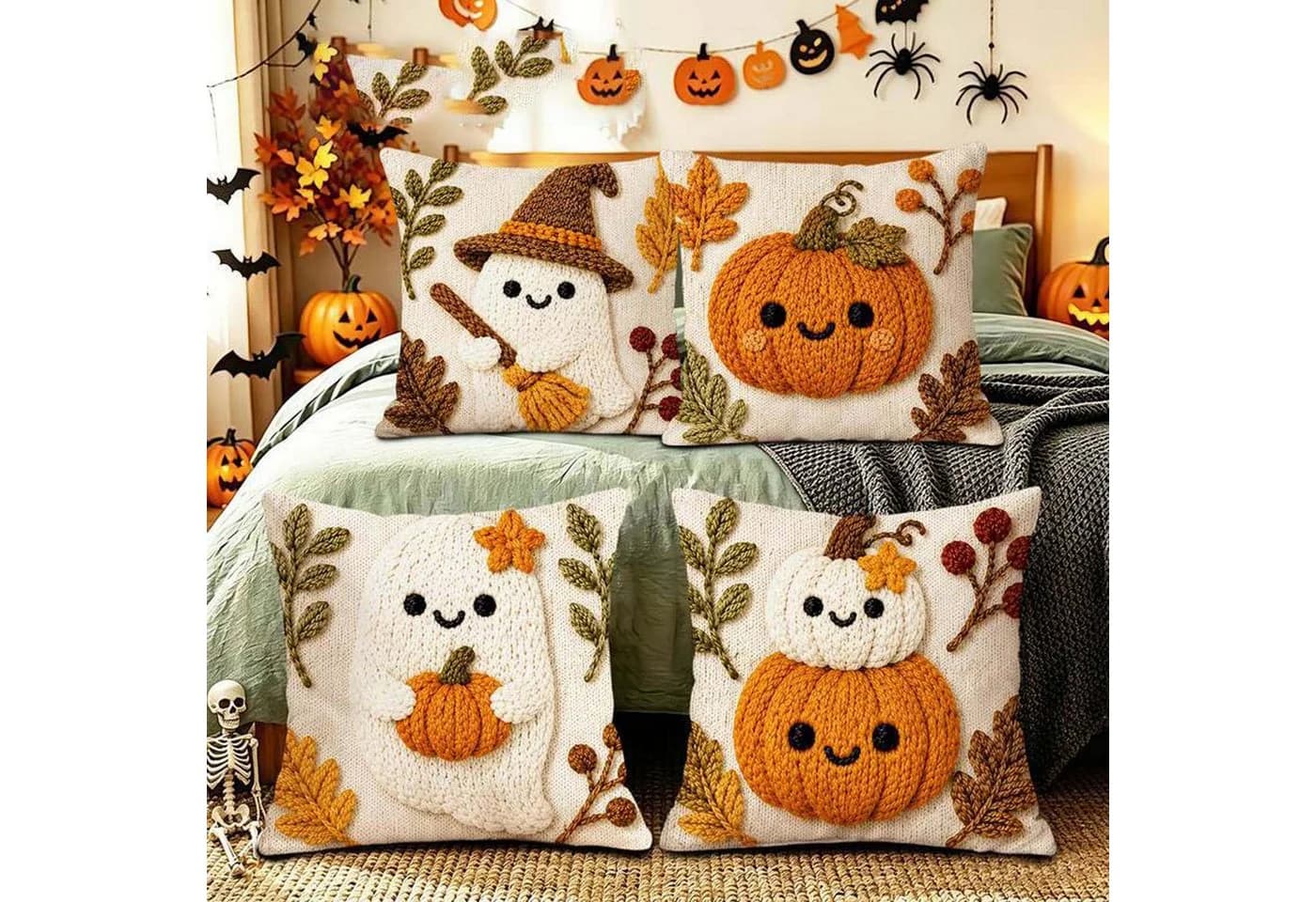 Bomiclss Kissenhüllen 4er-Set Halloween Design 45x45 cm