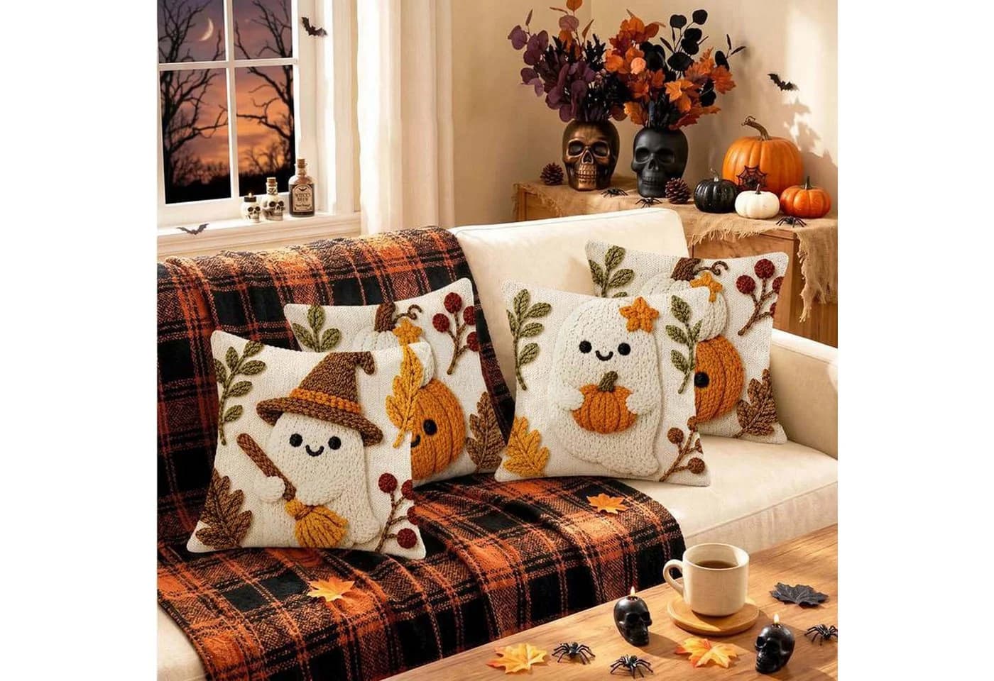 Bomiclss Kissenhüllen 4er-Set Halloween Design 45x45 cm - Bild 3