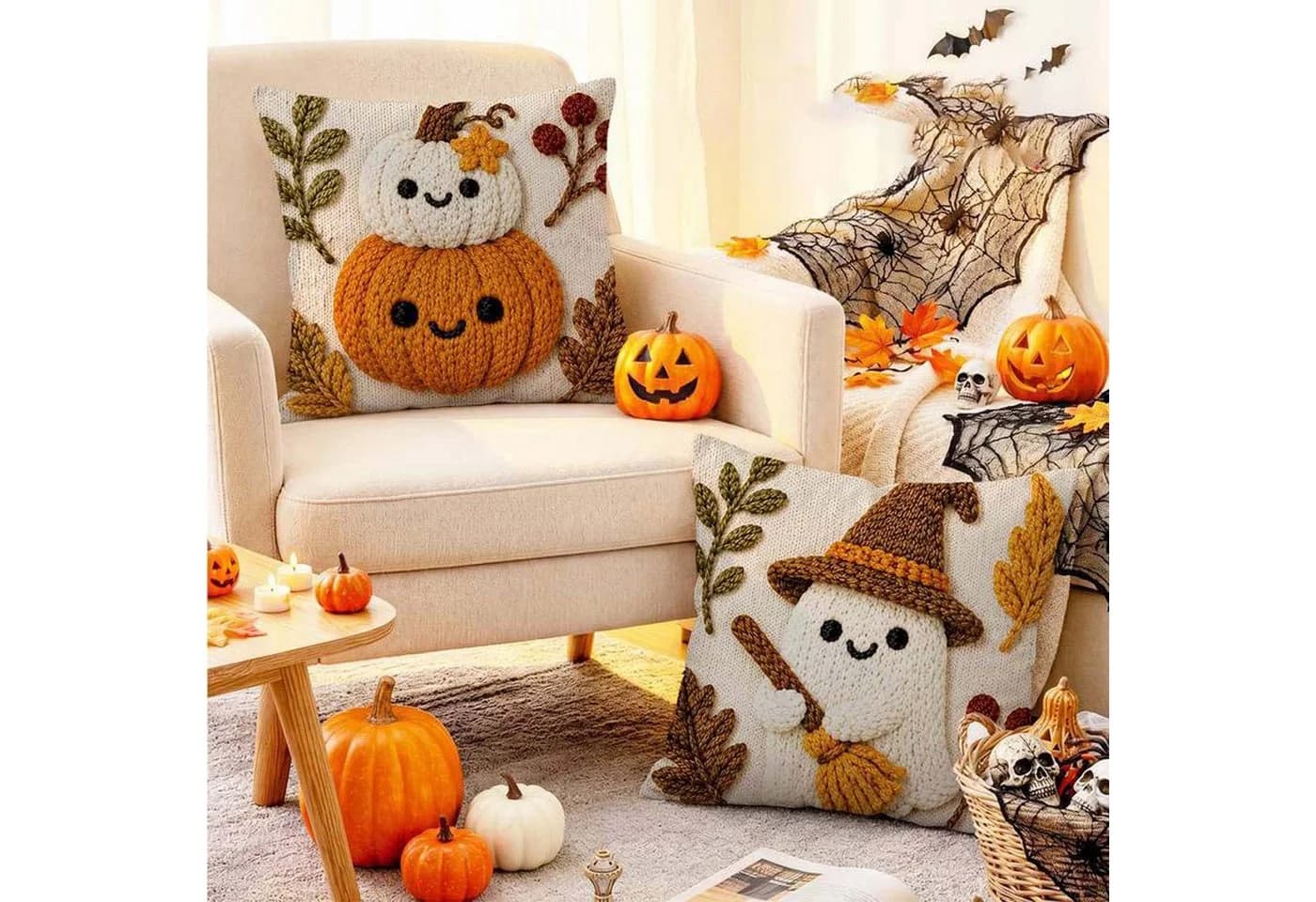 Bomiclss Kissenhüllen 4er-Set Halloween Design 45x45 cm - Bild 4