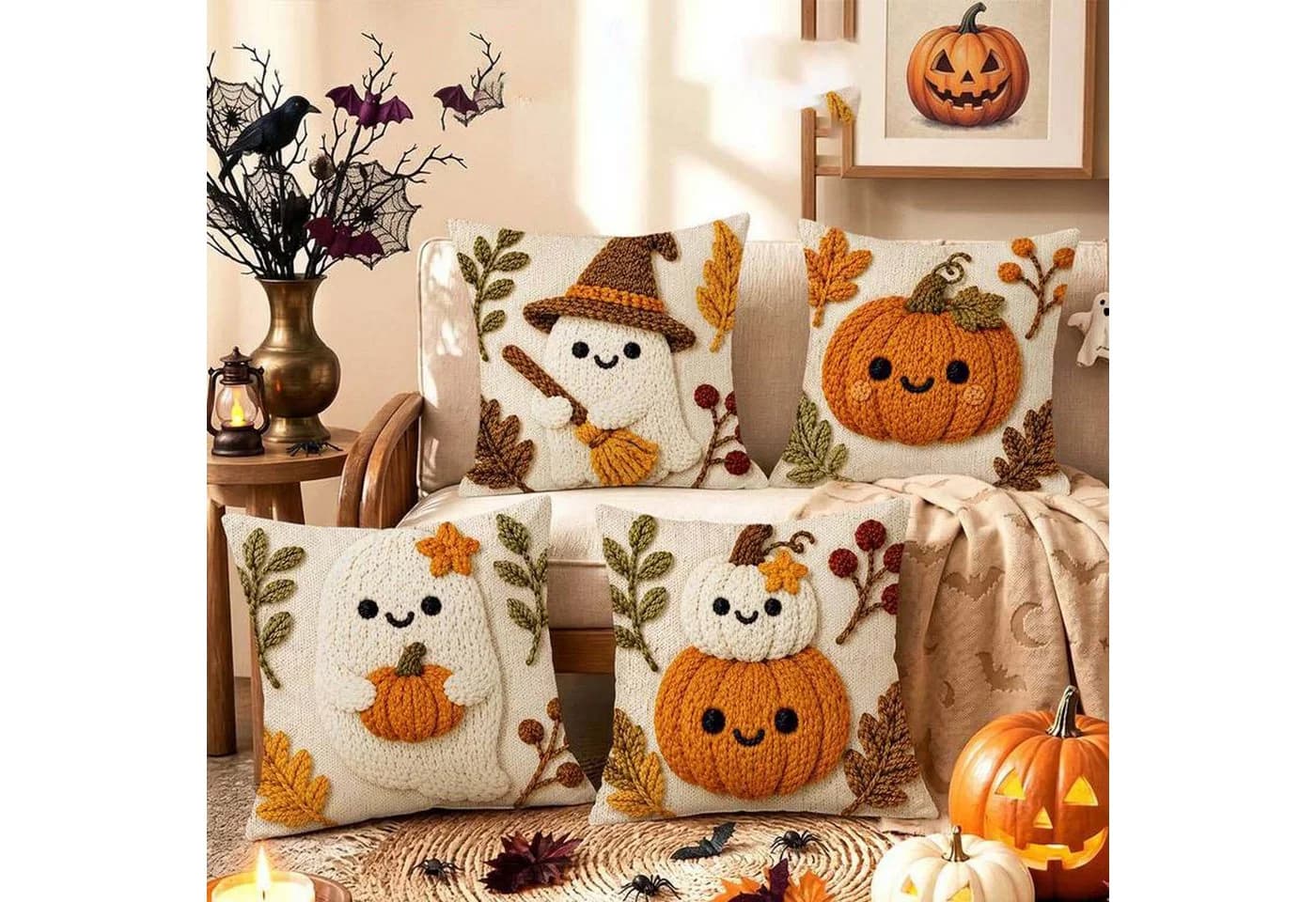 Bomiclss Kissenhüllen 4er-Set Halloween Design 45x45 cm - Bild 5