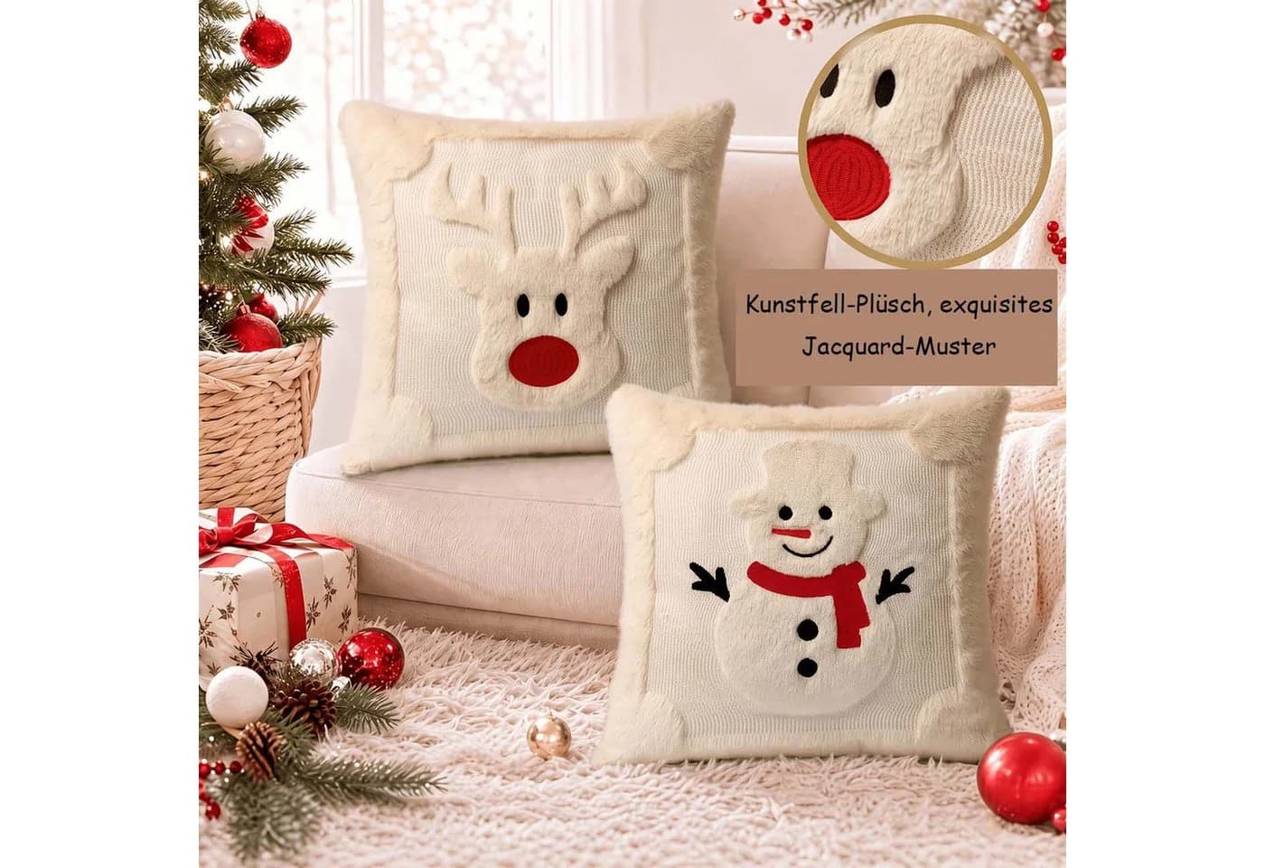 Bomiclss Kissenbezug 2er-Set Beige Kunstfell Weihnachtsdeko - Bild 3