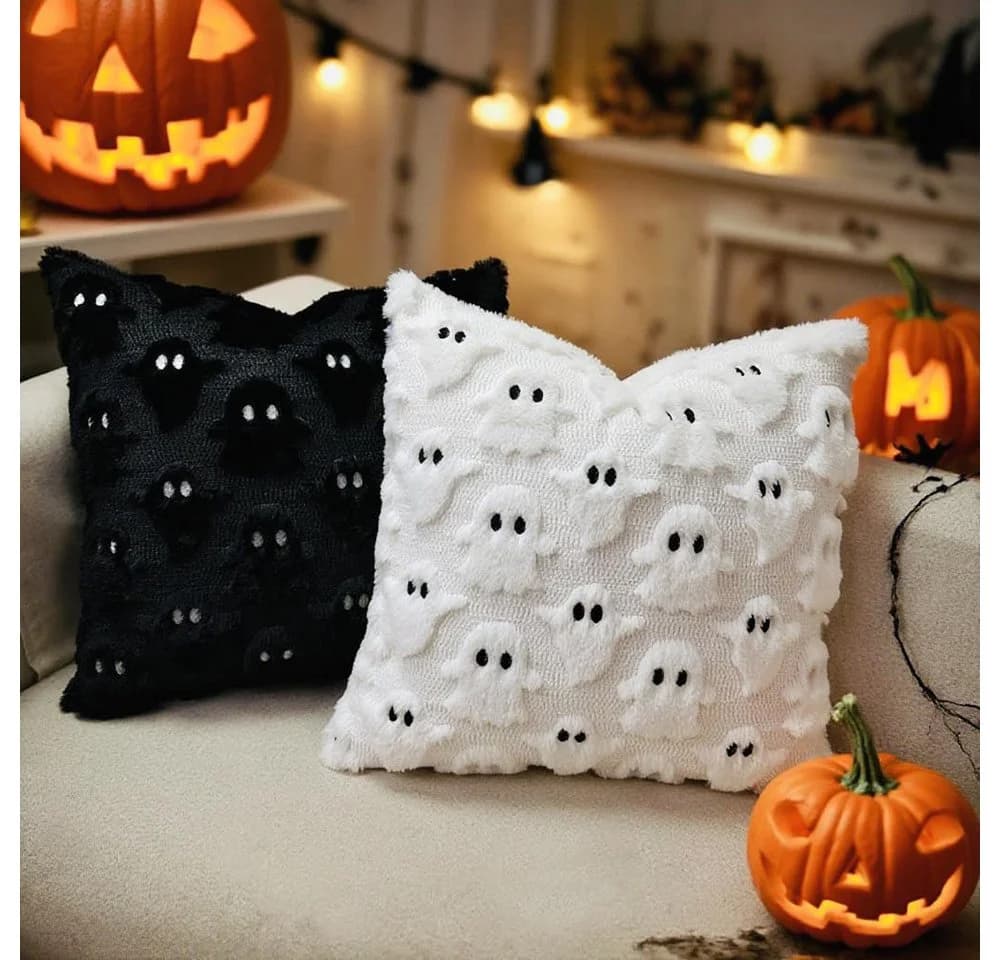 Sorvyzxn Kissenhüllen Halloween-Geist Orange 45x45 cm 2er Set