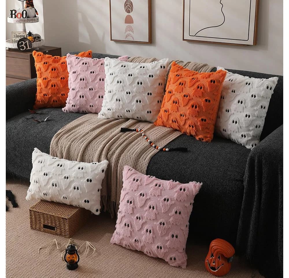 Sorvyzxn Kissenhüllen Halloween-Geist Orange 45x45 cm 2er Set - Bild 5