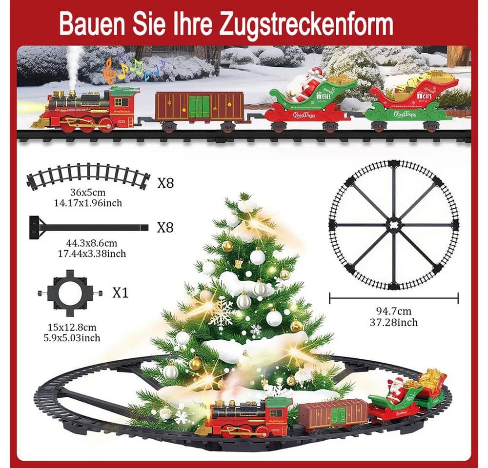 nsihing Spielzeug-Eisenbahn Weihnachtszug 50-tlg. mit Rauch, Licht & Sound