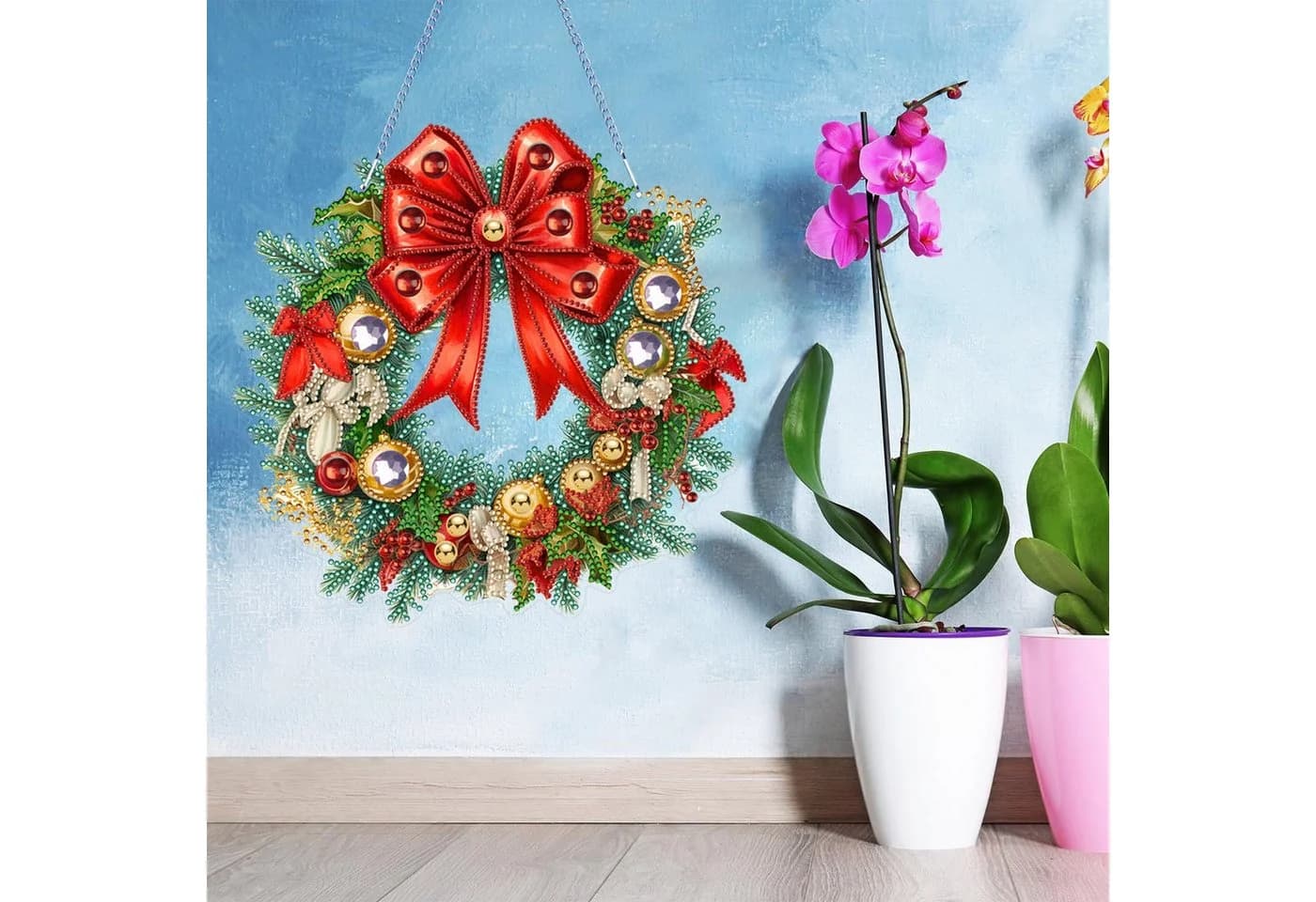 CLTYQ Diamond Painting Weihnachtskranz DIY Set Rot 3D-Effekt