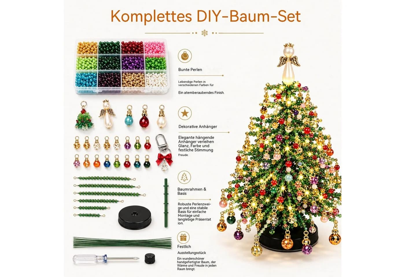 nsihing DIY-Weihnachtsbaum-Bastelset mit Perlen & Lichterkette