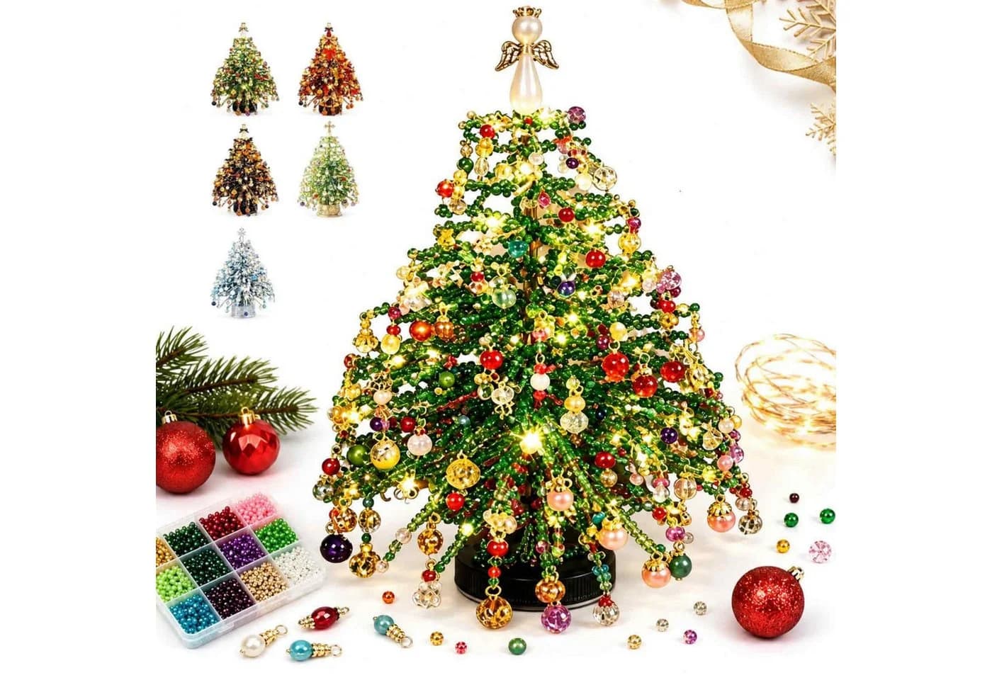 nsihing DIY-Weihnachtsbaum-Bastelset mit Perlen & Lichterkette - Bild 2