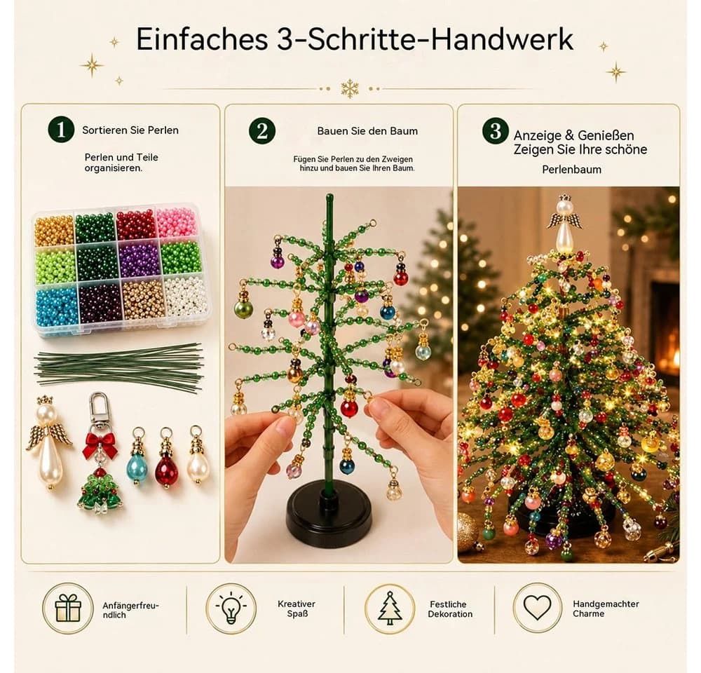 nsihing DIY-Weihnachtsbaum-Bastelset mit Perlen & Lichterkette - Bild 3