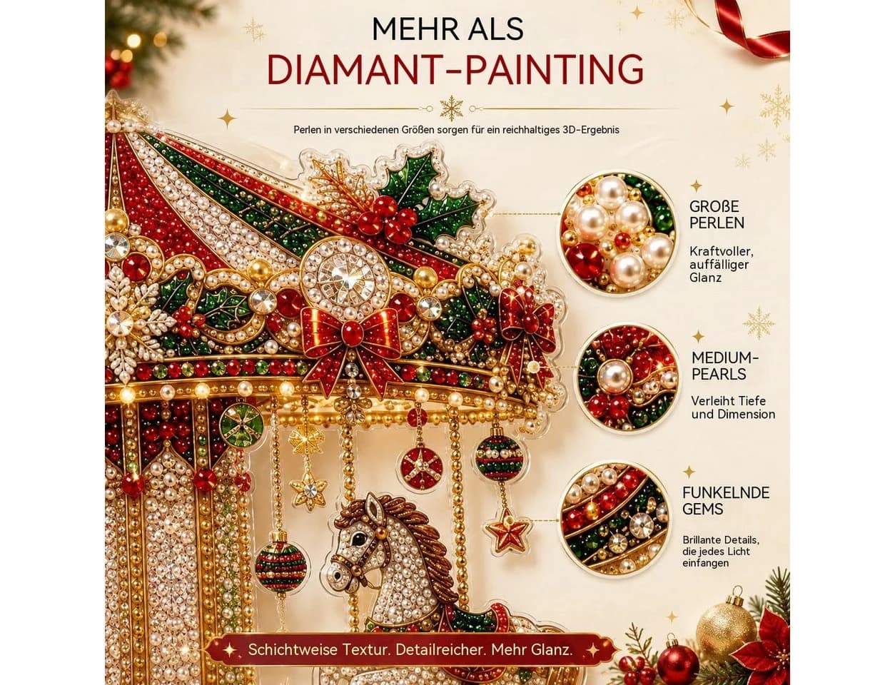 CLTYQ Pearl Diamond Painting Suncatcher Karussell Weihnachtsdeko - Bild 4