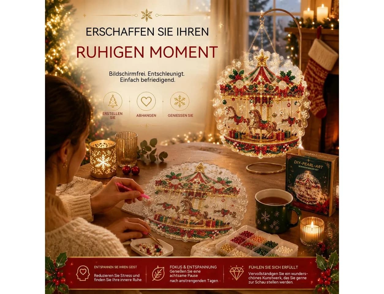 CLTYQ Pearl Diamond Painting Suncatcher Karussell Weihnachtsdeko - Bild 5